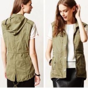 Anthropologie Marrakech Army Green Utility Vest hooded drawstring Size xs